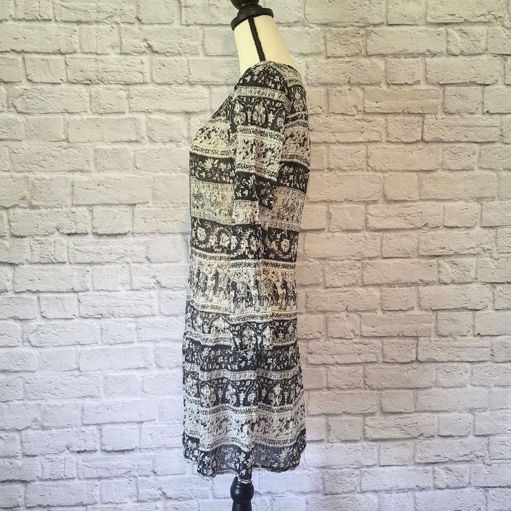 Joie Vork black white elephant print semi sheer 3/4 sleeve dress size M - Picture 7 of 9